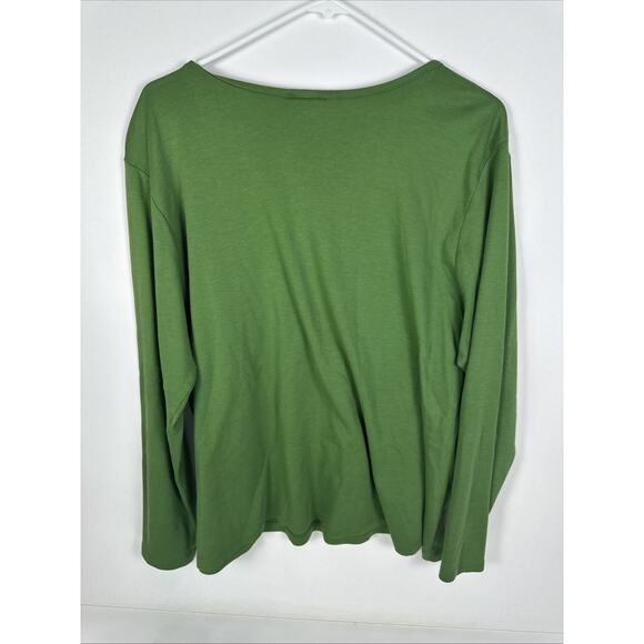L.L. Bean Green Basic 100% Supima Cotton Long Sleeve Shirt Womens Size 2X - Picture 4 of 7